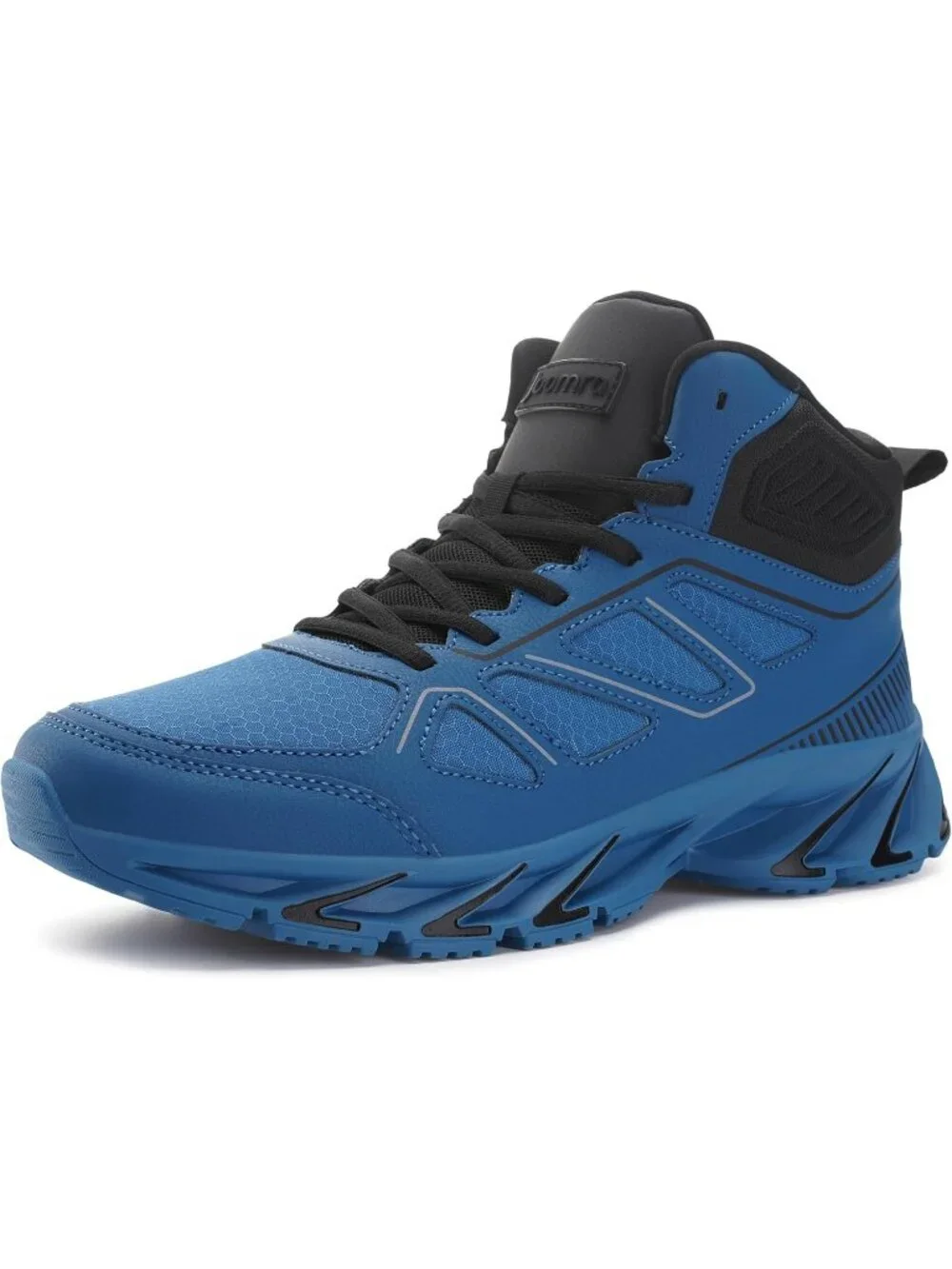 Joomra Men's Blue Black Rubber Leather High Top Athletic Inspire Lace Up Sneaker